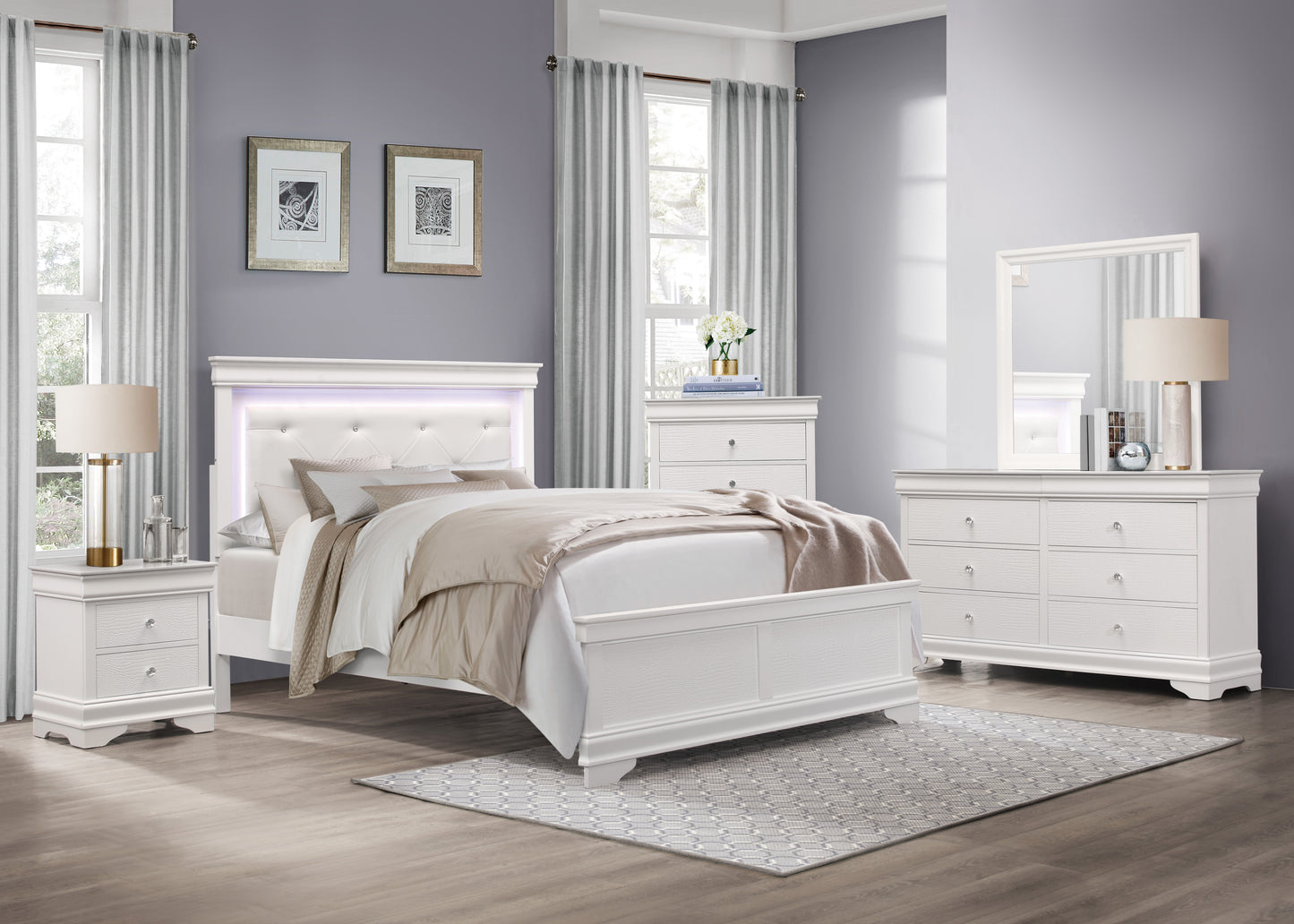 Homelegance Chest Lana White Finish with Crystal Knobs and Hidden Drawer 1556W-9
