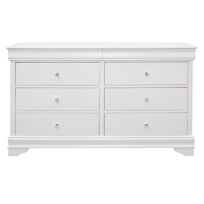 Homelegance Dresser Lana White Finish with Crystal Knobs and Alligator Texture 1556W-5