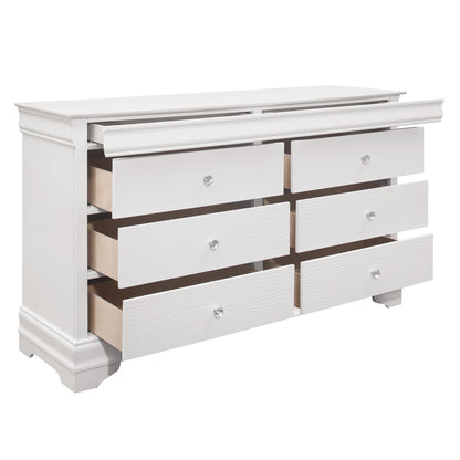 Homelegance Dresser Lana White Finish with Crystal Knobs and Alligator Texture 1556W-5