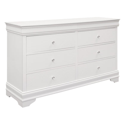 Homelegance Dresser Lana White Finish with Crystal Knobs and Alligator Texture 1556W-5