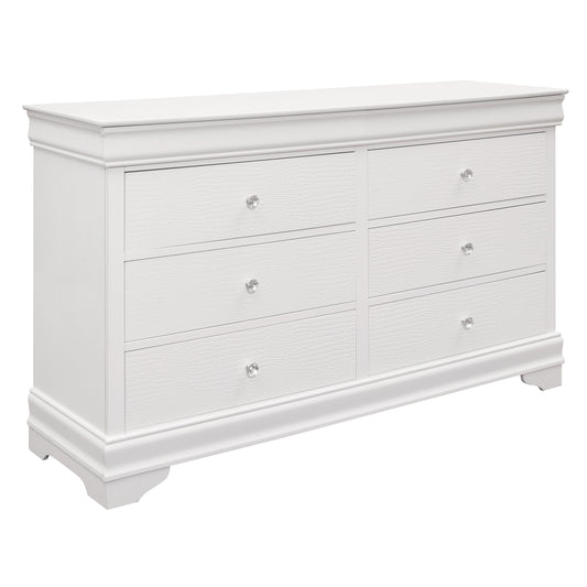 Homelegance Dresser Lana White Finish with Crystal Knobs and Alligator Texture 1556W-5