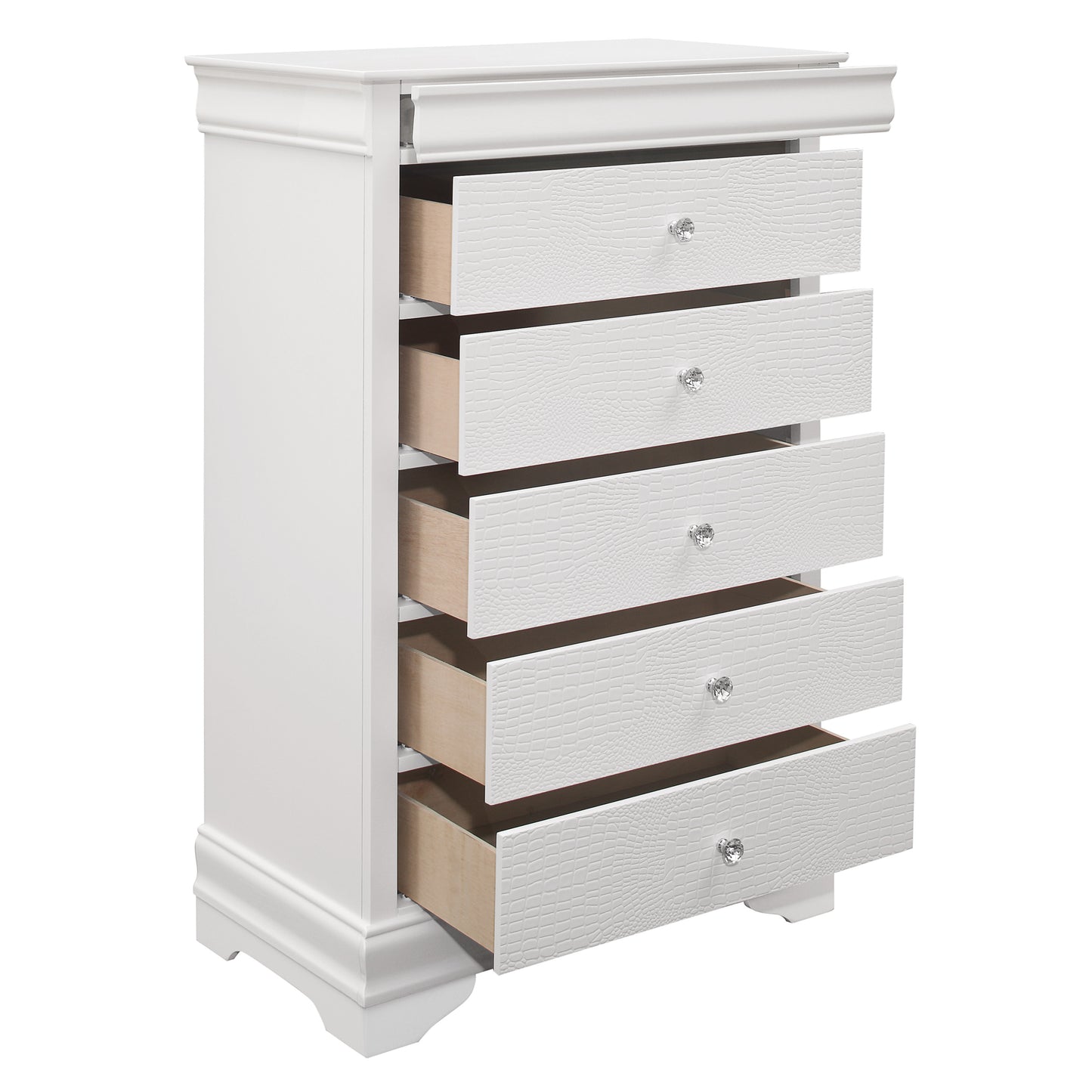 Homelegance Chest Lana White Finish with Crystal Knobs and Hidden Drawer 1556W-9