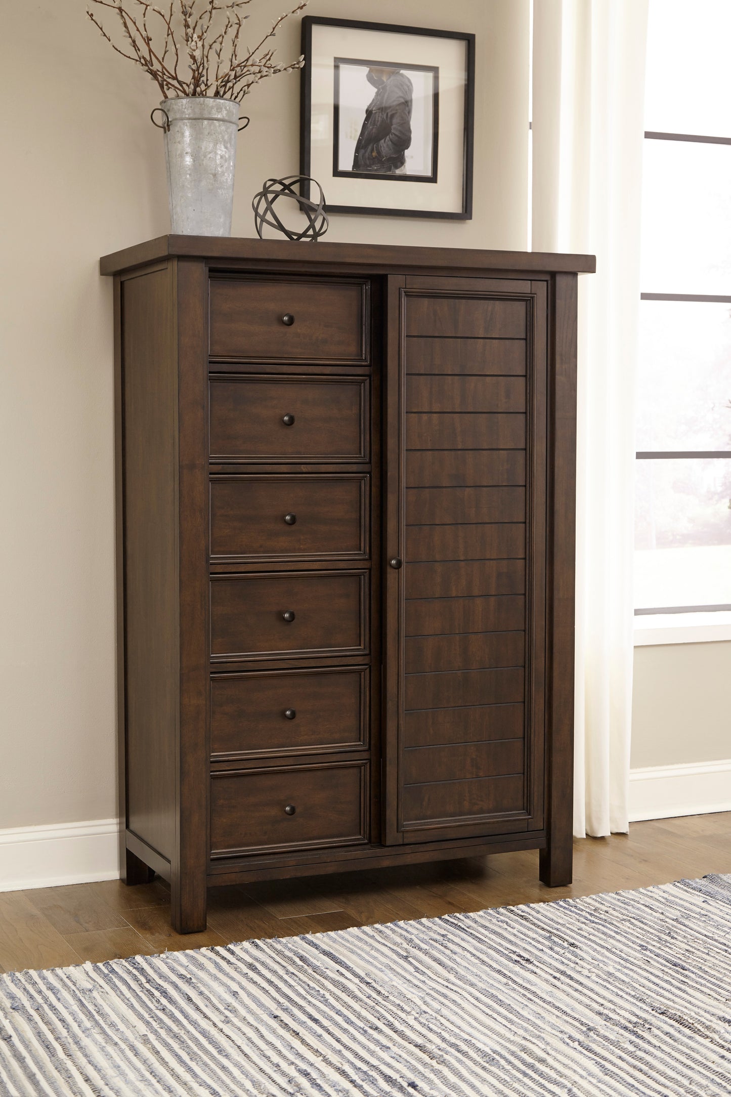 Homelegance Chest Logandale Brown Finish with Sliding Door and Drawers 1559-10