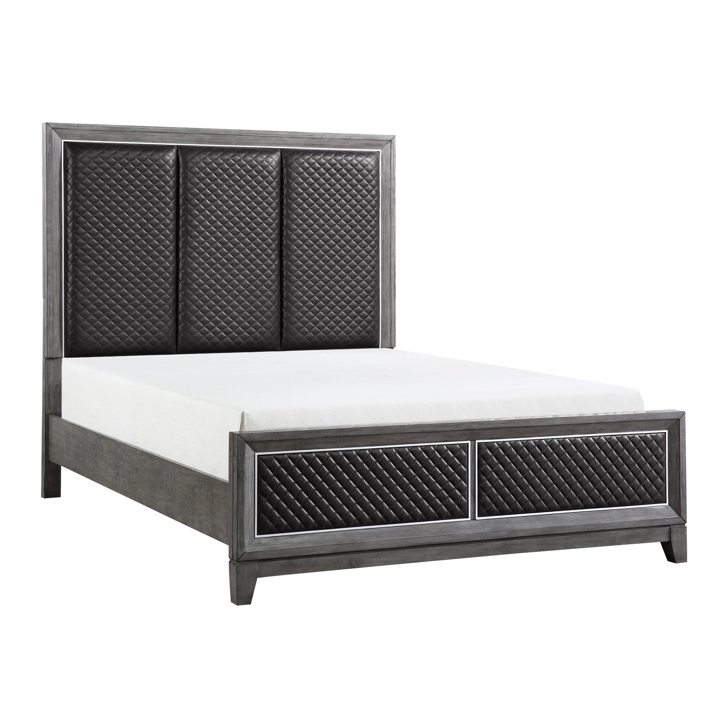 Homelegance Queen Bed West End Gray Finish with Faux Leather Upholstery 1566GY-1