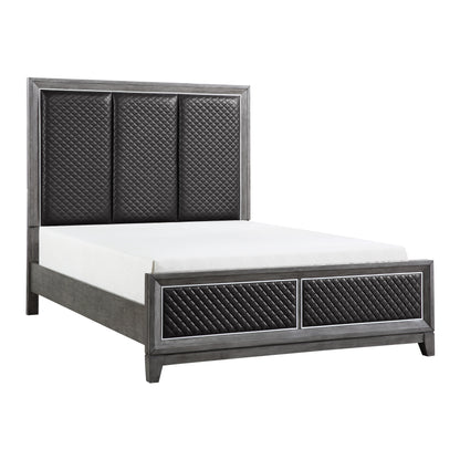 Homelegance Queen Bed West End Gray Finish with Faux Leather Upholstery 1566GY-1