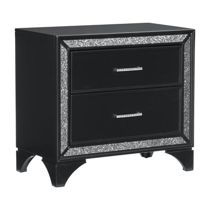 Homelegance Nightstand Salon Black Pearlescent Finish with Silver Trim 1572BK-4