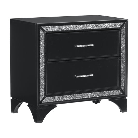Homelegance Nightstand Salon Black Pearlescent Finish with Silver Trim 1572BK-4