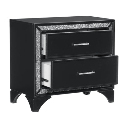Homelegance Nightstand Salon Black Pearlescent Finish with Silver Trim 1572BK-4