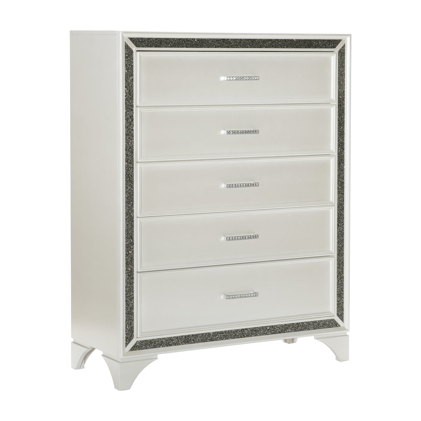 Homelegance Chest Salon White Pearlescent Finish with Silver Trim 1572W-9