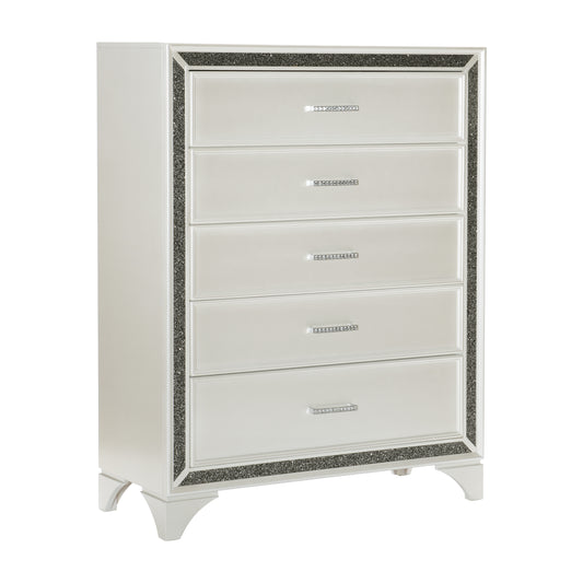 Homelegance Chest Salon White Pearlescent Finish with Silver Trim 1572W-9