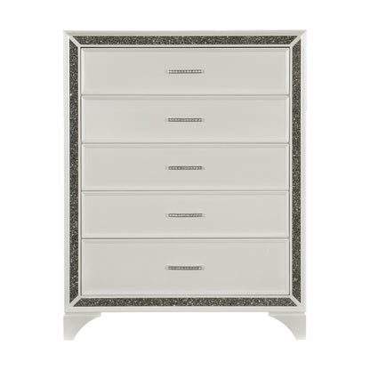 Homelegance Chest Salon White Pearlescent Finish with Silver Trim 1572W-9