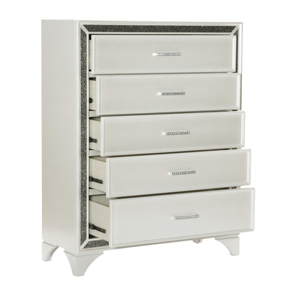 Homelegance Chest Salon White Pearlescent Finish with Silver Trim 1572W-9