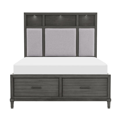 Homelegance Queen Bed Wittenberry Gray with USB Ports and Storage 1573-1