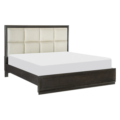 Homelegance Queen Bed Hodgin Dark Charcoal Finish with Beige Headboard 1575-1