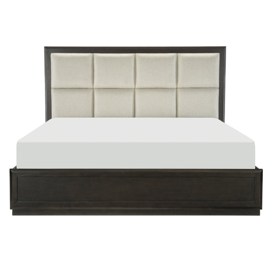 Homelegance Queen Bed Hodgin Dark Charcoal Finish with Beige Headboard 1575-1