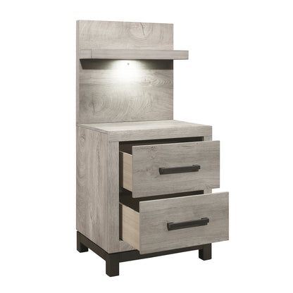 Homelegance Nightstand Light Gray Gray with LED and Power Outlet 1577-4P