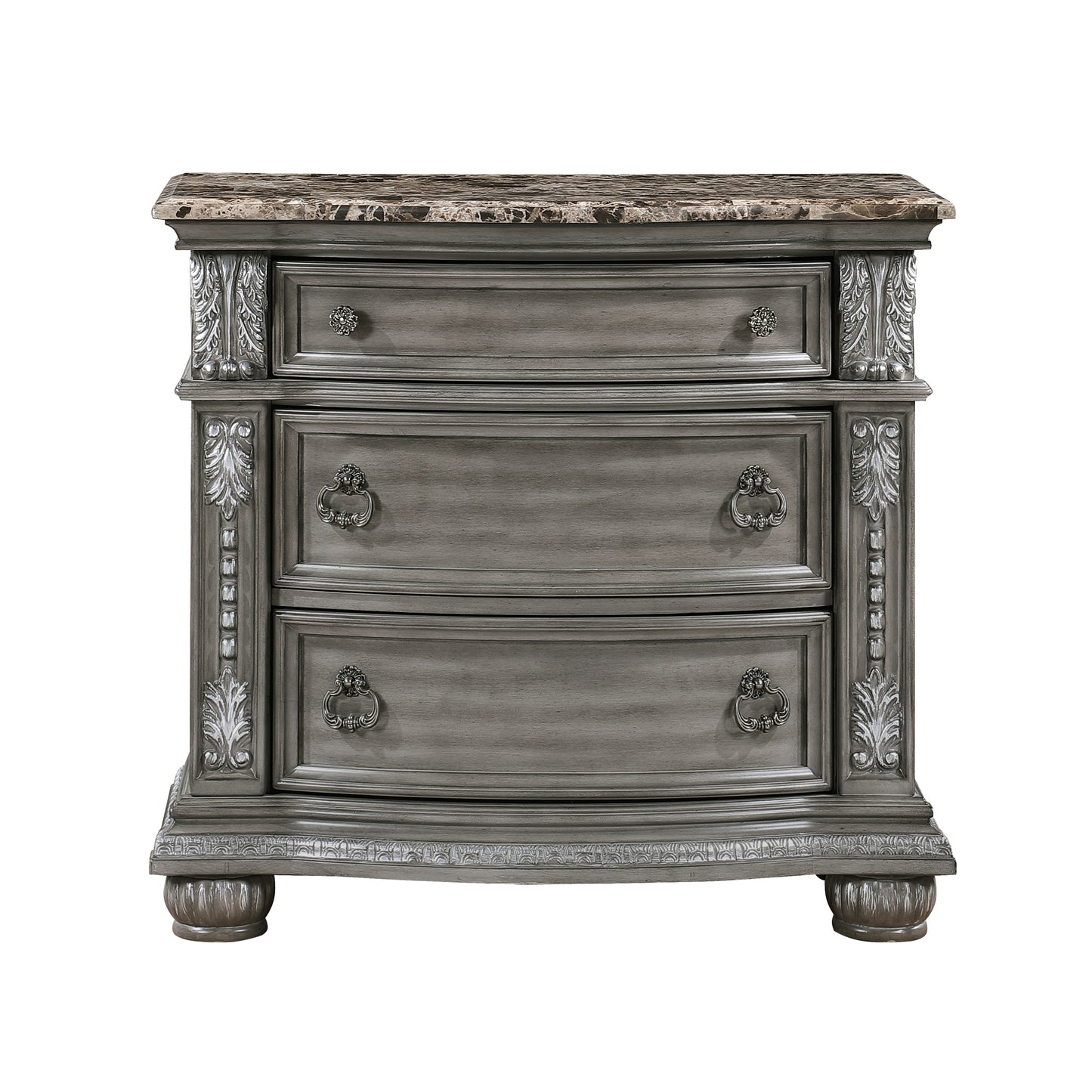 Homelegance Nightstand Bennington Gray Finish with Marble Top and Storage 1583-4