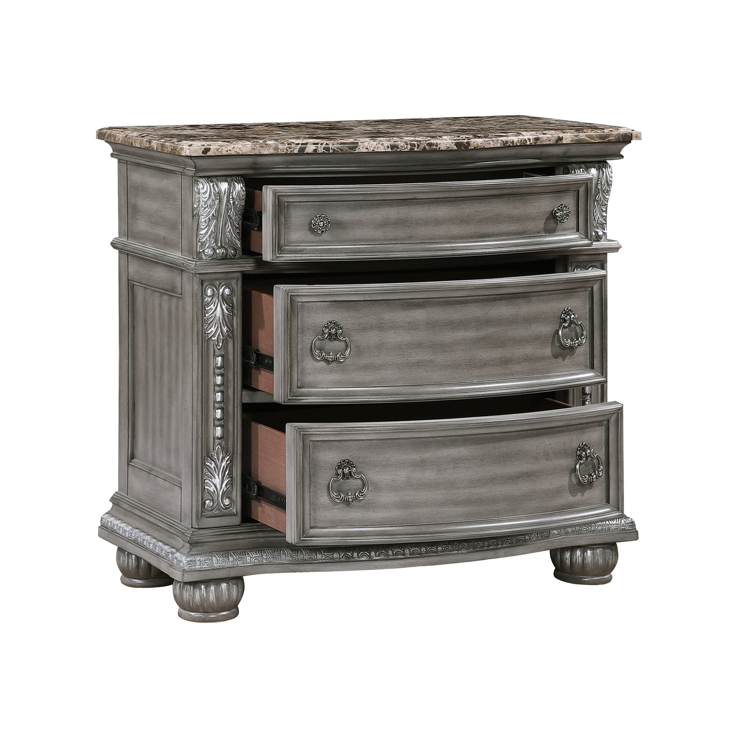 Homelegance Nightstand Bennington Gray Finish with Marble Top and Storage 1583-4