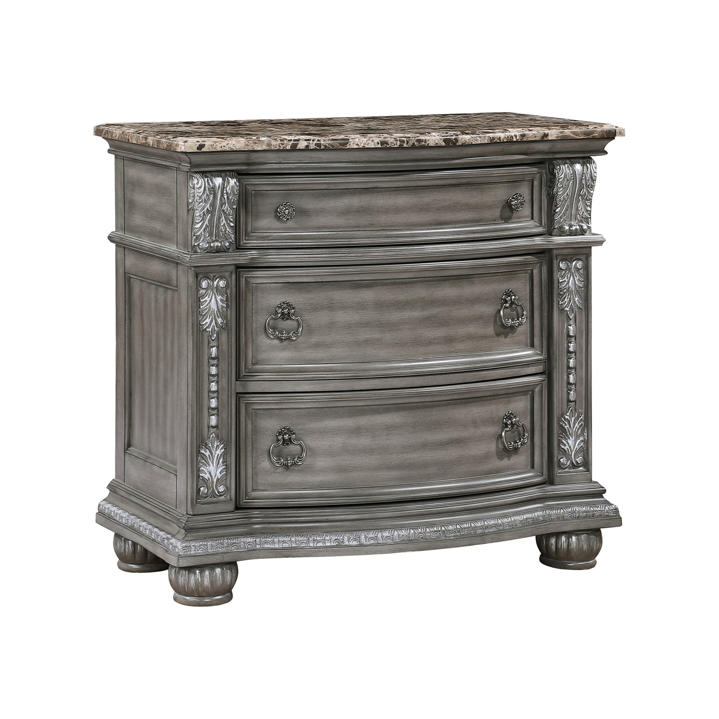 Homelegance Nightstand Bennington Gray Finish with Marble Top and Storage 1583-4