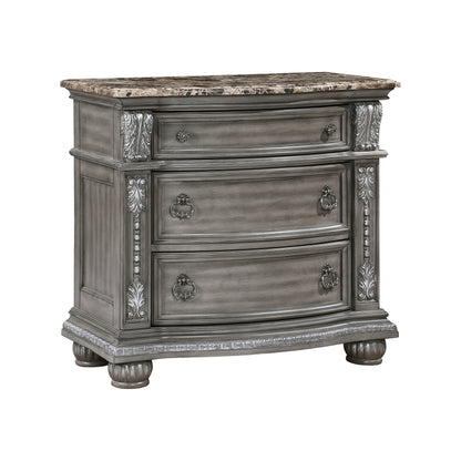 Homelegance Nightstand Bennington Gray Finish with Marble Top and Storage 1583-4