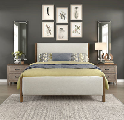 Homelegance Queen Bed Julian Beige Chenille Caramel Oak Finish 1587-1