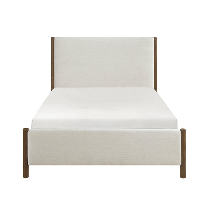 Homelegance Queen Bed Julian Beige Chenille Caramel Oak Finish 1587-1