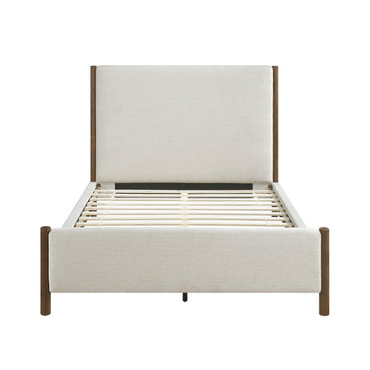 Homelegance Queen Bed Julian Beige Chenille Caramel Oak Finish 1587-1