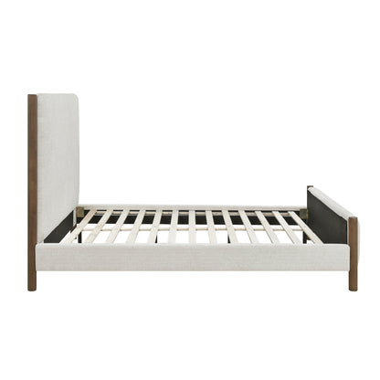 Homelegance Queen Bed Julian Beige Chenille Caramel Oak Finish 1587-1
