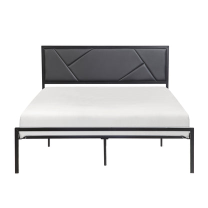 Homelegance Queen Bed Rhea Gunmetal Finish with Faux Leather Headboard 1602BK-1