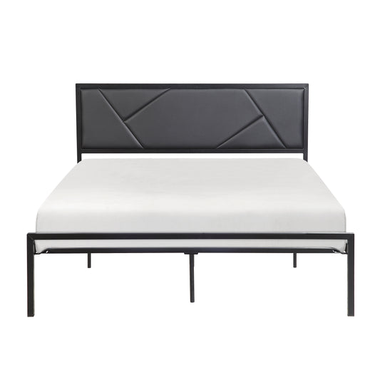 Homelegance Queen Bed Rhea Gunmetal Finish with Faux Leather Headboard 1602BK-1
