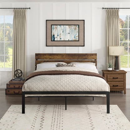 Homelegance Queen Bed Marshall Black Metal Frame with Faux Wood Headboard 1611-1