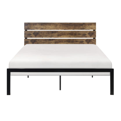 Homelegance Queen Bed Marshall Black Metal Frame with Faux Wood Headboard 1611-1