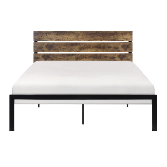 Homelegance Queen Bed Marshall Black Metal Frame with Faux Wood Headboard 1611-1