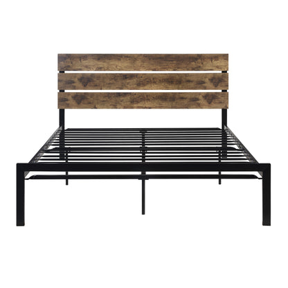 Homelegance Queen Bed Marshall Black Metal Frame with Faux Wood Headboard 1611-1