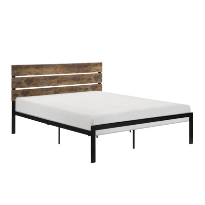 Homelegance Queen Bed Marshall Black Metal Frame with Faux Wood Headboard 1611-1