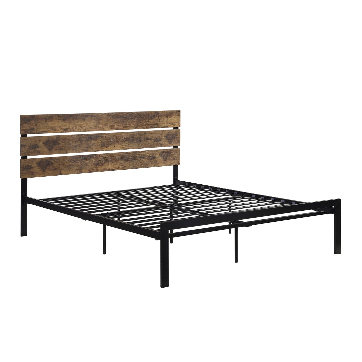 Homelegance Queen Bed Marshall Black Metal Frame with Faux Wood Headboard 1611-1