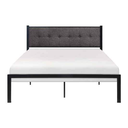 Homelegance Queen Bed Samuel Gray Upholstery Black Frame 1612-1
