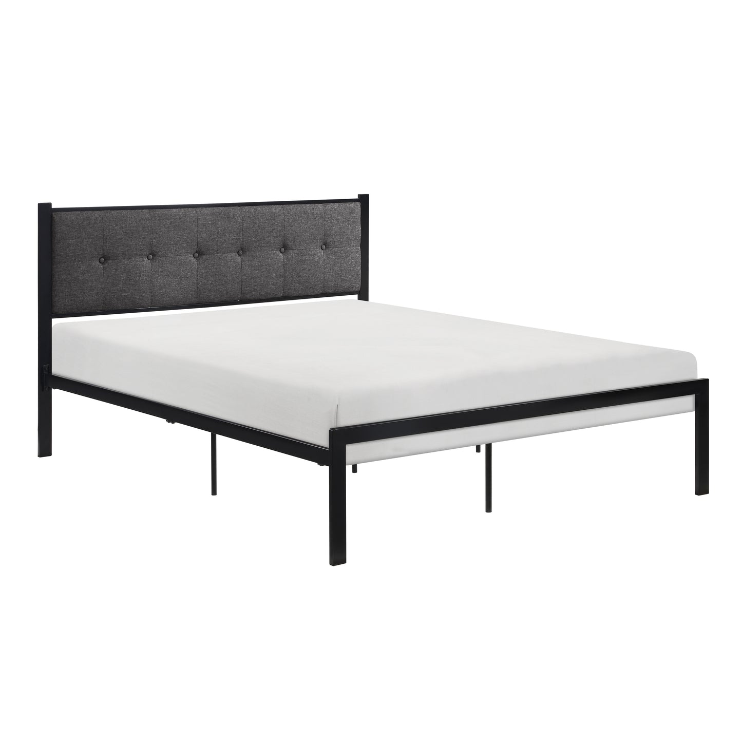 Homelegance Queen Bed Samuel Gray Upholstery Black Frame 1612-1