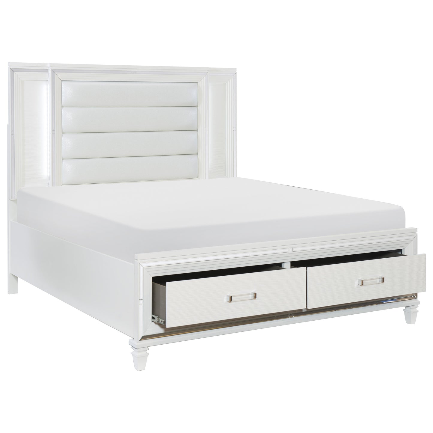 Homelegance Queen Bed Tamsin White Finish with LED Lighting and Storage 1616W-1