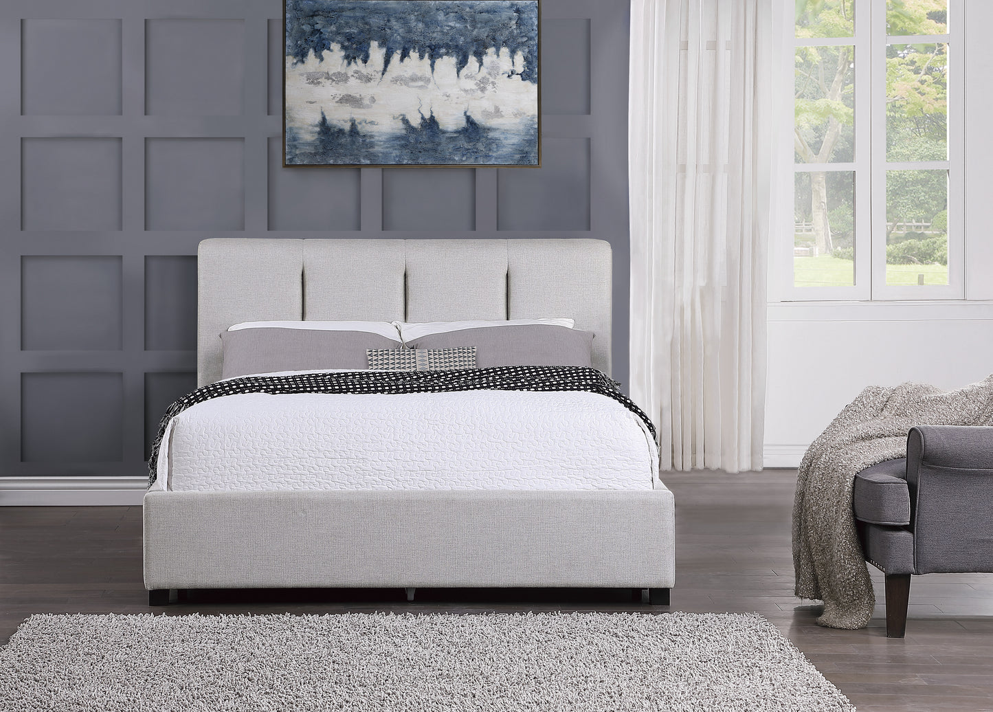 Homelegance Queen Bed Aitana Gray Linen-Like Fabric with Storage 1632-1DW
