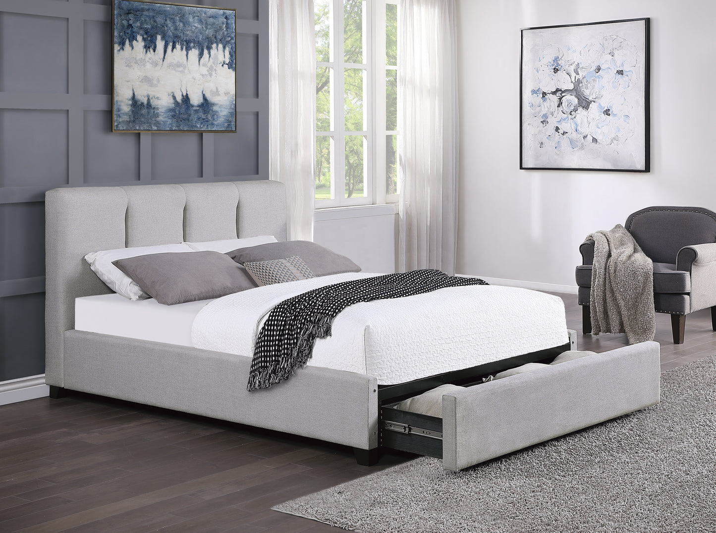 Homelegance Queen Bed Aitana Gray Linen-Like Fabric with Storage 1632-1DW