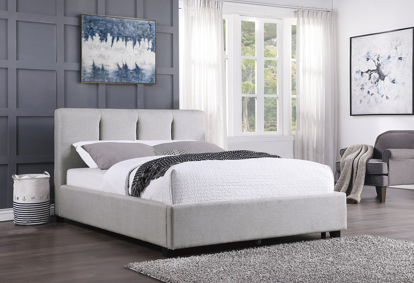 Homelegance Queen Bed Aitana Gray Linen-Like Fabric 1632-1
