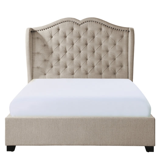 Homelegance Queen Bed Waterlyn Beige Upholstered Wingback Design 1639-1