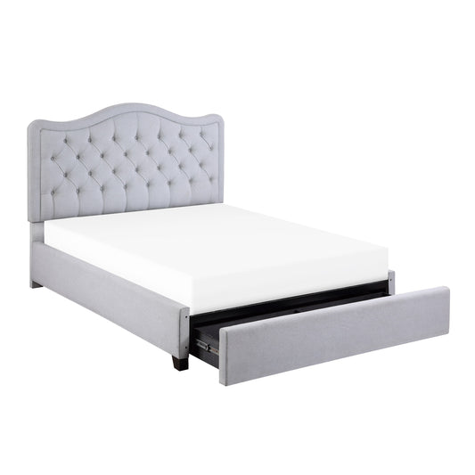Homelegance Queen Bed Toddrick Gray Linen-Like Fabric with Storage 1642-1DW