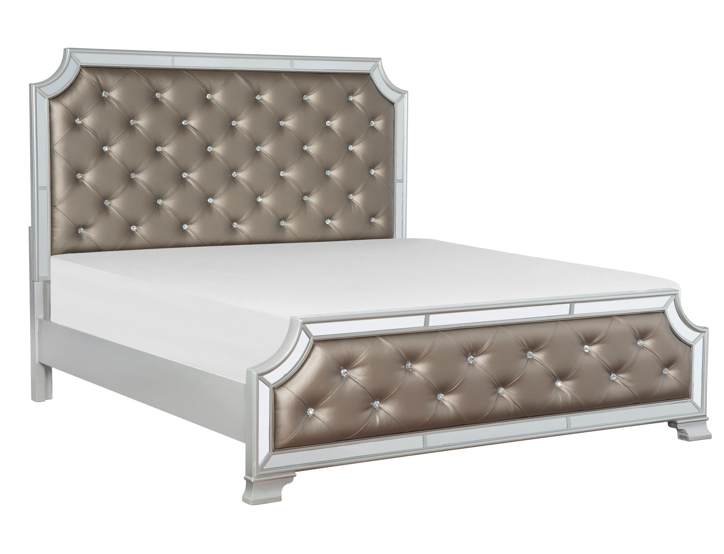 Homelegance Queen Bed Avondale Silver Finish with Crystal Tufted Accents 1646-1