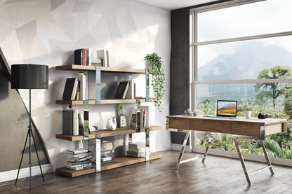 Modrest Brewer Modern Walnut Glass and Stainless Steel Bookshelf
