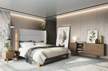 Modrest Heloise Contemporary Grey Fabric and Walnut Trim Bed