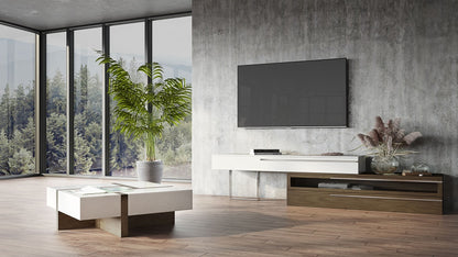 Modrest Makai Modern White and Walnut Square Coffee Table