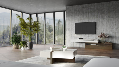 Modrest Makai Modern White and Walnut Square Coffee Table