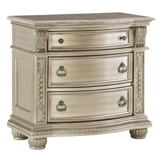 Homelegance Nightstand Cavalier Silver Finish with Marble Top 1757SV-4